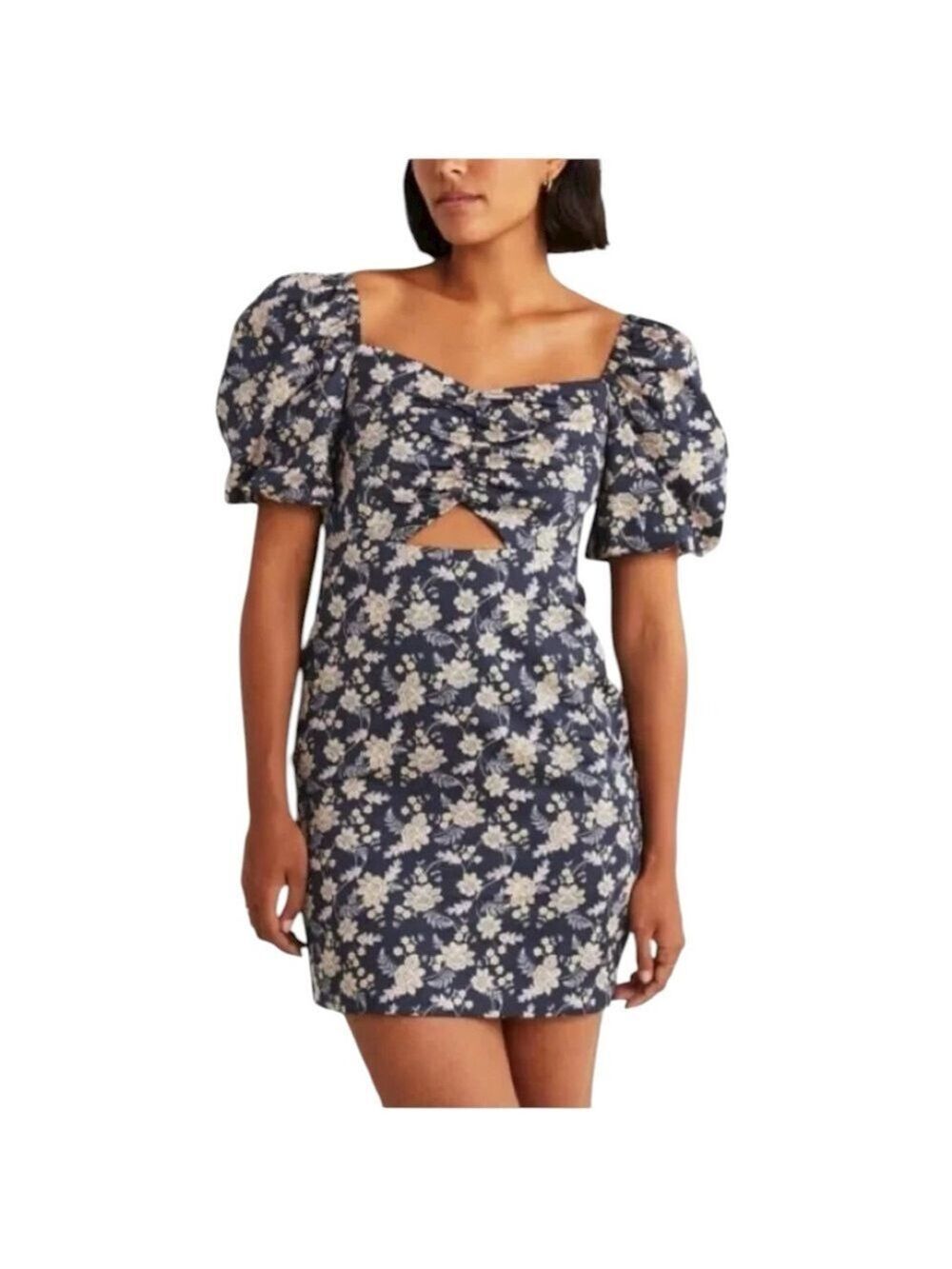 Boden Cut Out Detail Mini Dress Navy Floral Puff Sleeve NWT 8T Tall